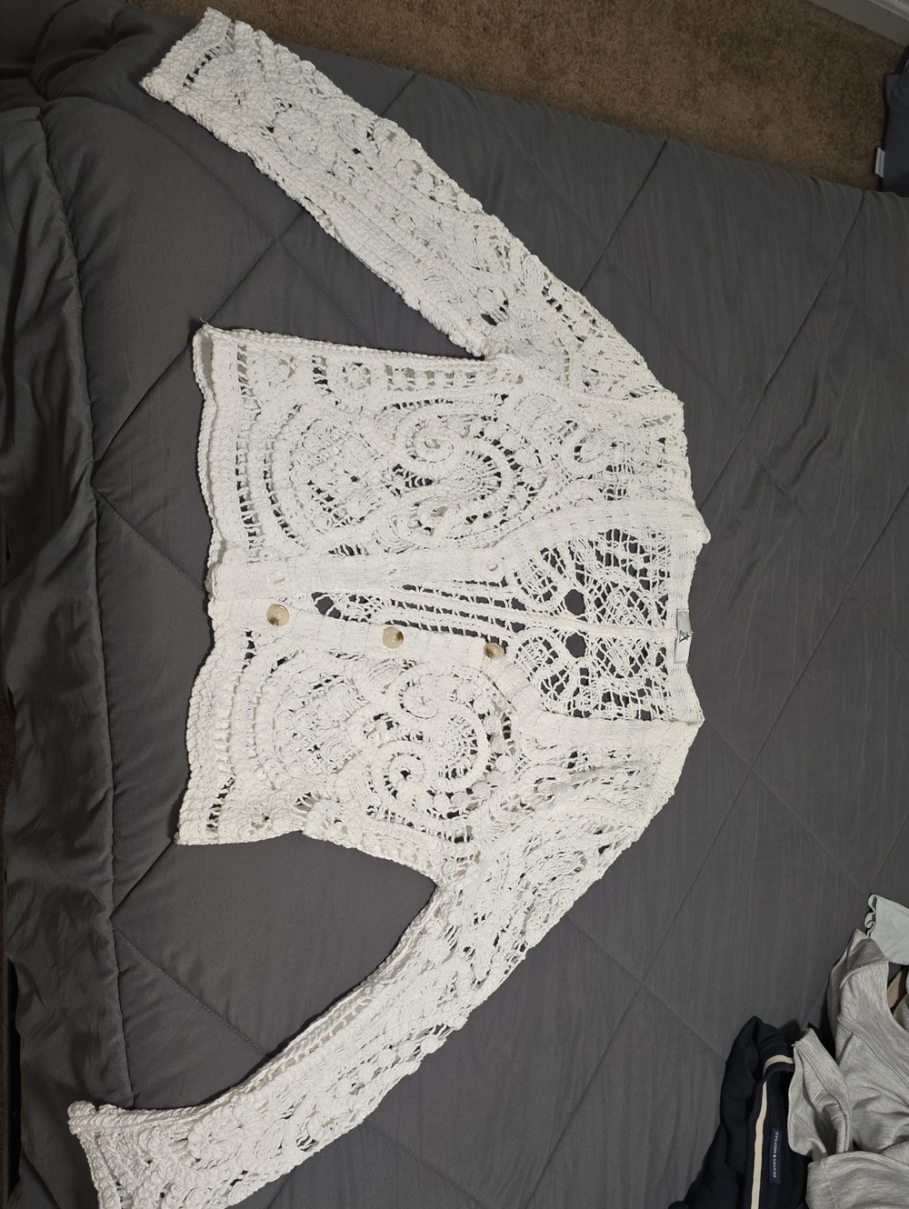 White Crochet Lace Button-Front Women's Cardigan